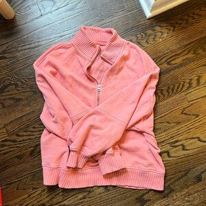 Aerie Pink Ribbed Zip-Up Sweater